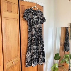 Nicole Miller Black and Cream Floral Midi Dress